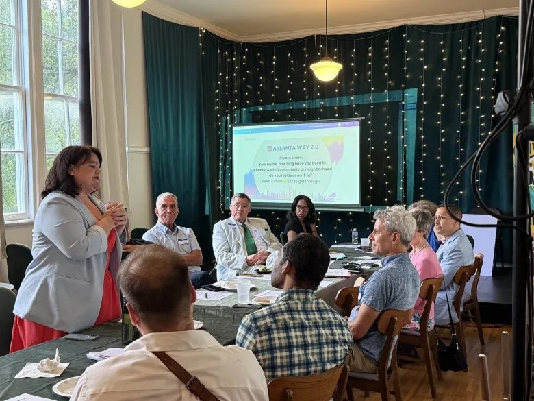 Caitlin King speaks to a group of Atlanta Way 2.0 Activators at Onward Theatre. (Photo by Britton Edwards)
