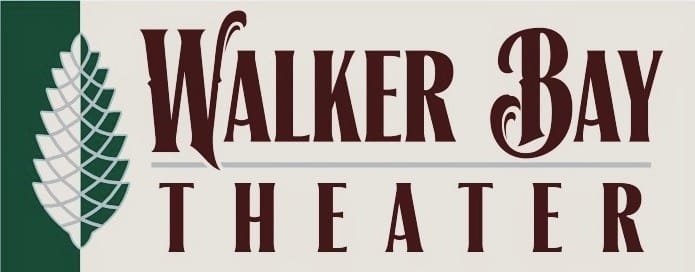 A green and tan pine cone on the left with "Walker Bay Theater" in dark brown letters on the right
